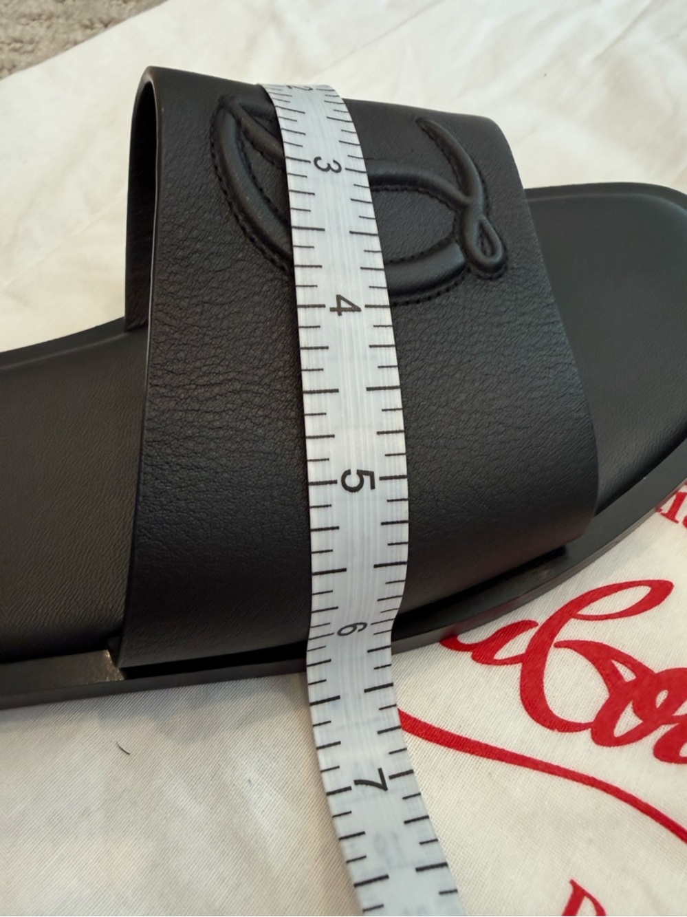 Christian Louboutin Black Embossed Logo Leather Flat Mule Sandal size 41 - Picture 10 of 12